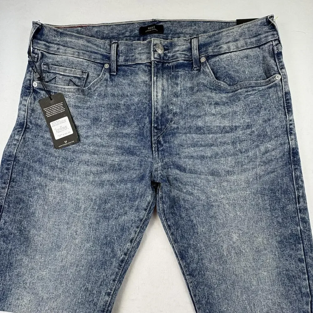 True Religion Ricky Jeans Mens 38x31 Blue Relaxed Straight Stretch Light Wash